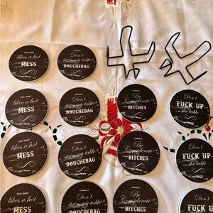 Black and White Coaster Set with Humorous Quotes